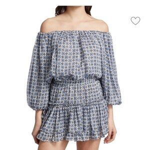 MISA LOS ANGELES Blue Zonia Off Shoulder Chiffon Mini Dress